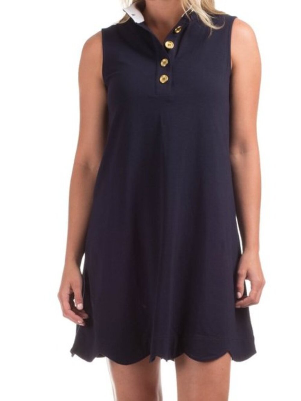 Duffield Lane Preppy Scallop Kingston Sleeveless‎ Dress Navy size M